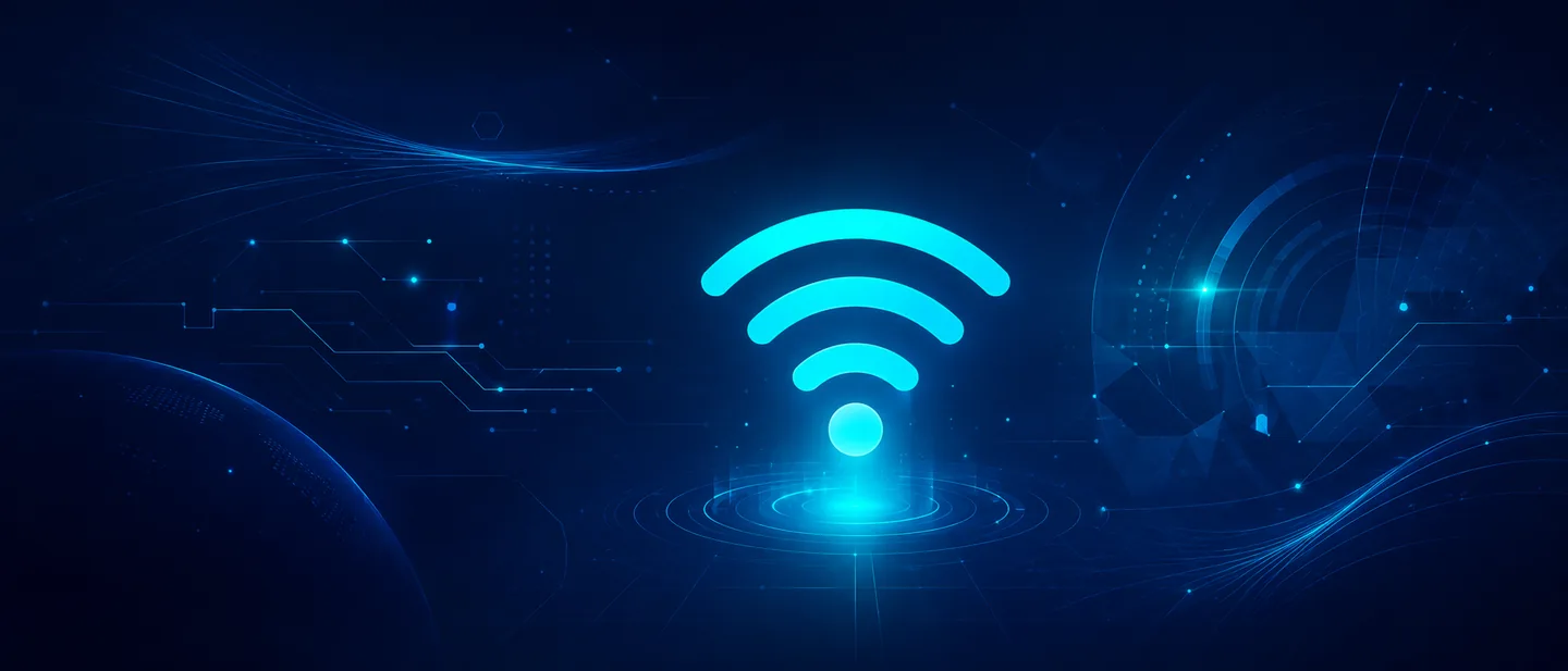 Símbolo de Wi-Fi sobre un fondo tecnológico azul